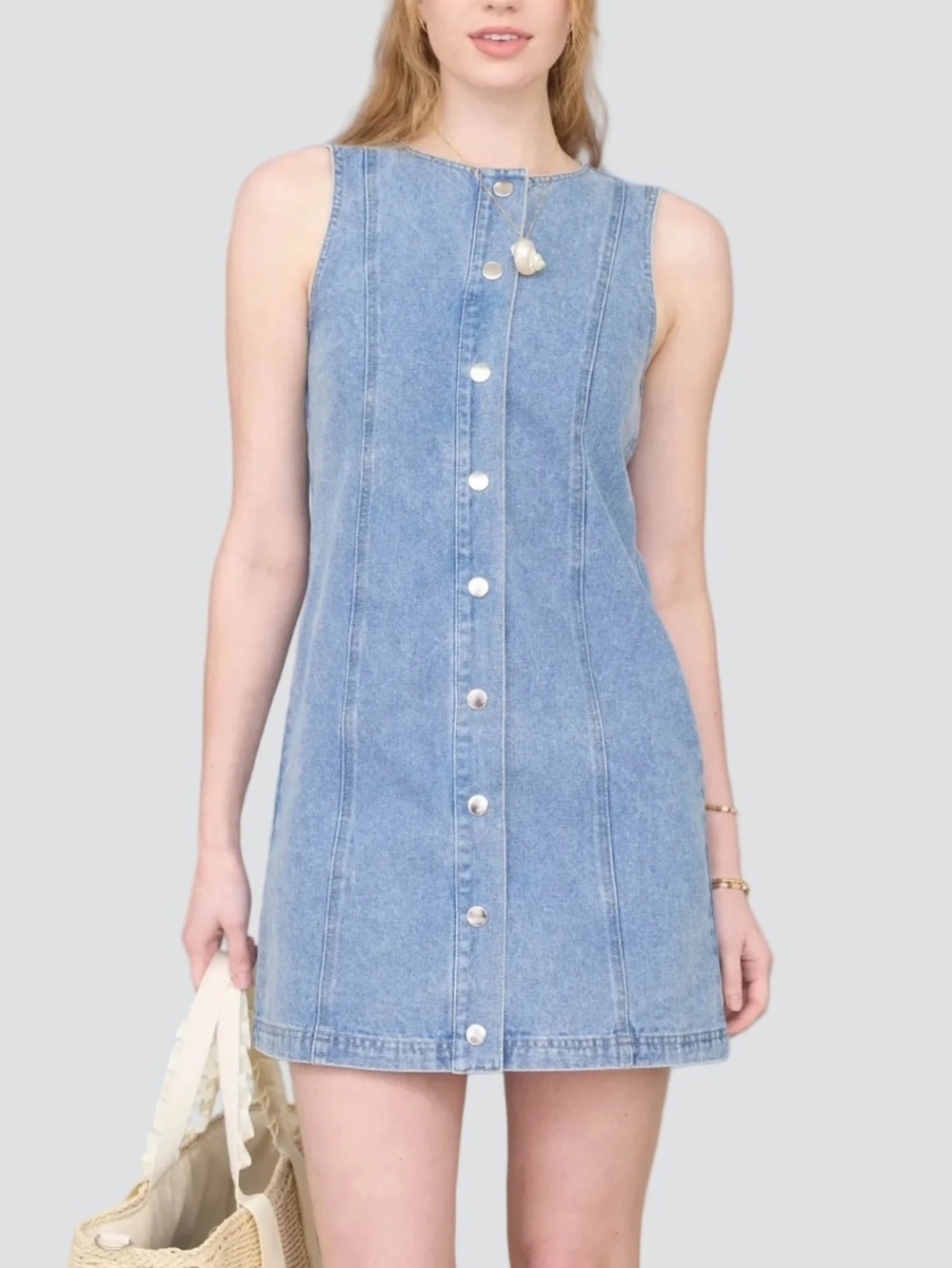 The Workshop Denim Shelly Mini Dress - Light Blue Denim NWT size large